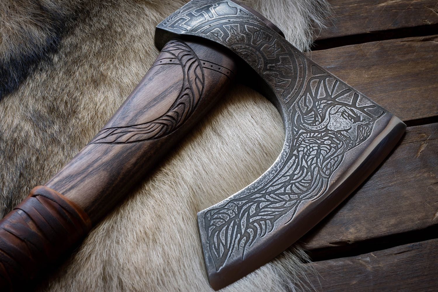 engraved viking axe