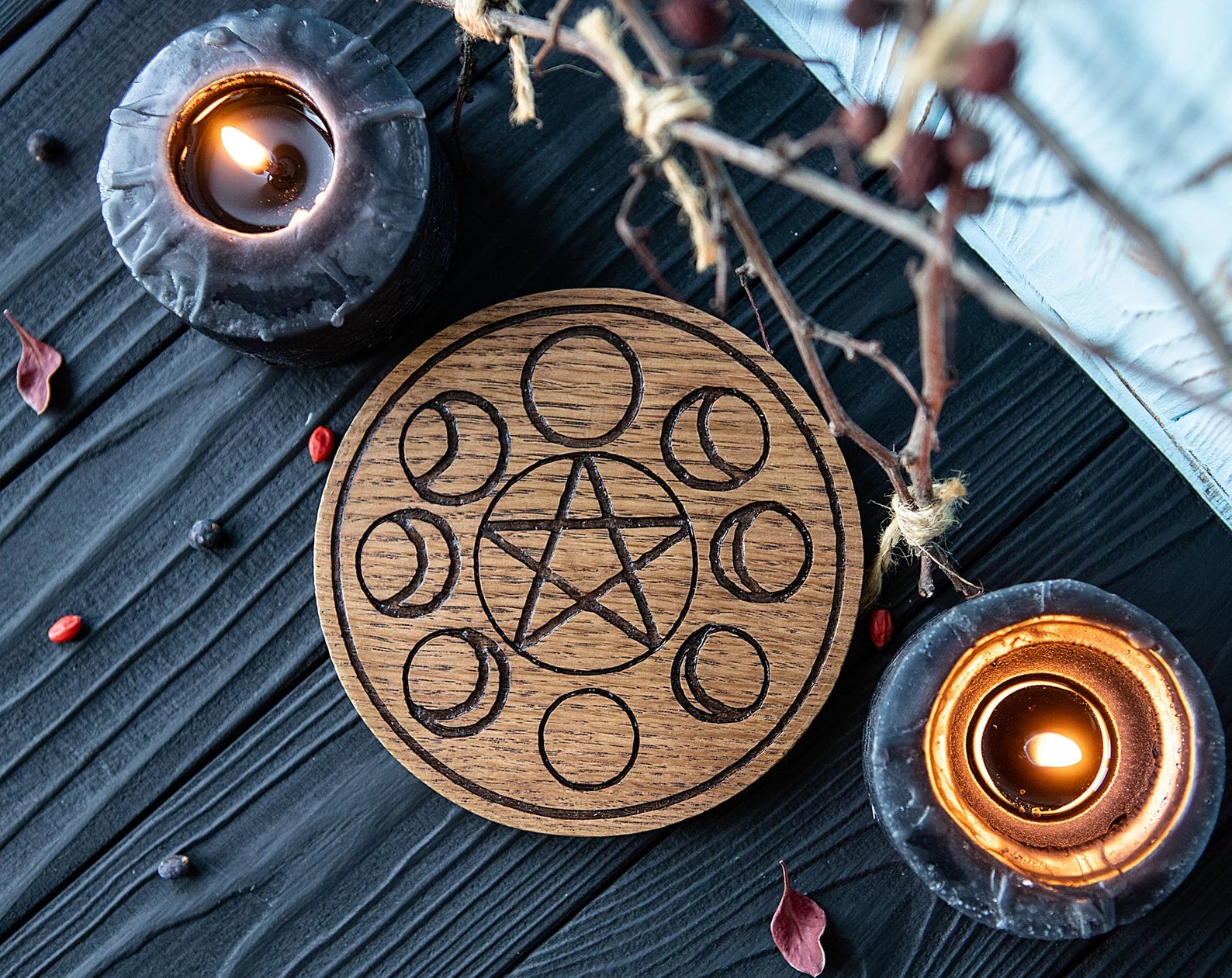 Wooden moon pentacle